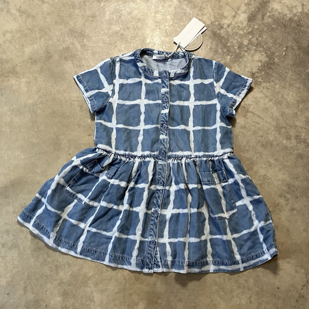 Stella McCartney Kids Girls Dress‎ Sz 6 Blue Tye Dye Denim Button Front Pockets